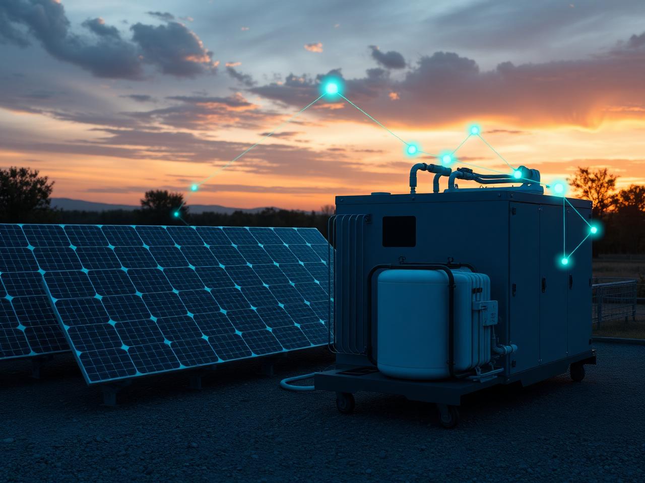 Solar panels powering a modern commercial smart kitchen
