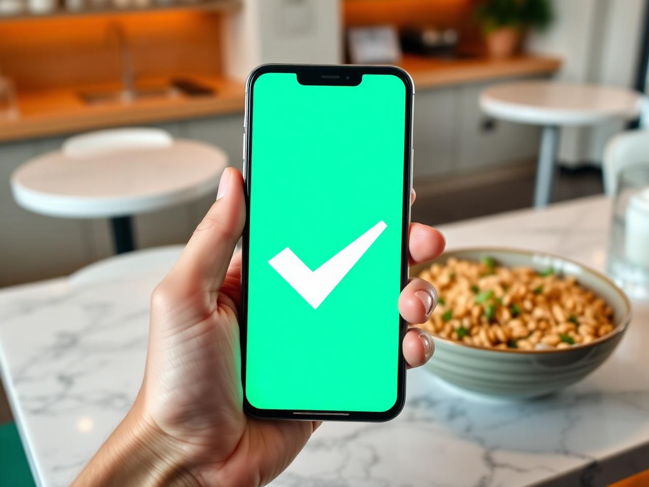 Person paying for a meal bowl with a smartphone QR code scan